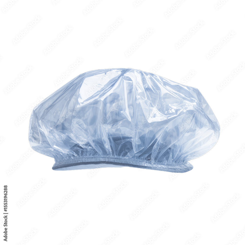 Fototapeta premium Folded shower cap in clear plastic. Isolated white background. Png format