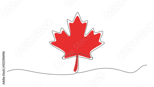 red maple leaf in continuous line art style, symbolizing canada, isolated on white background, minimalist patriotic vector illustration