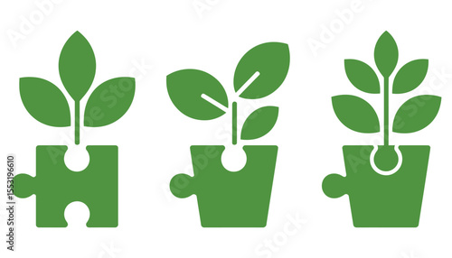 Green plant vector illustration featuring a sprouting leaf, symbolizing nature's growth and ecological life