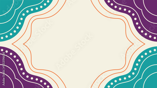 Decorative abstract design featuring teal purple and orange colors with elegant pattern on cream background