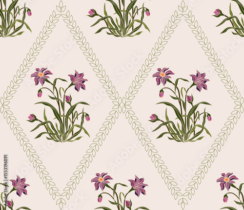 Vector Hand drawn colourful geometric flowers, seamless patterns with floral for fabric, textiles, clothing, wrapping paper, backdrop, banner, illustration, abstract backgrounds.
