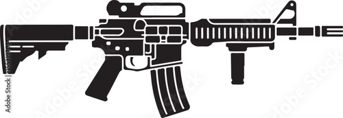 Assault Rifle Vector Illustration: Modern Firearm Silhouette for Tactical Use