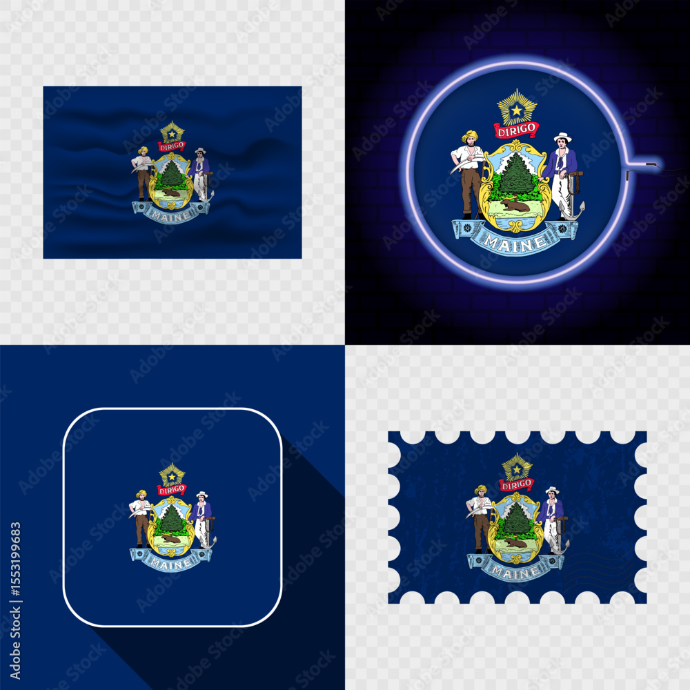 Fototapeta premium Creative Maine Flag Icon Set Collection.