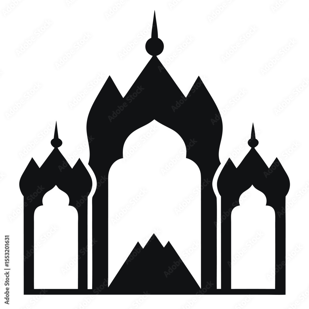 Vector art of an ornate building with domes and arches is isolated on white background Vector art of an ornate building with domes and arches is isolated on white background