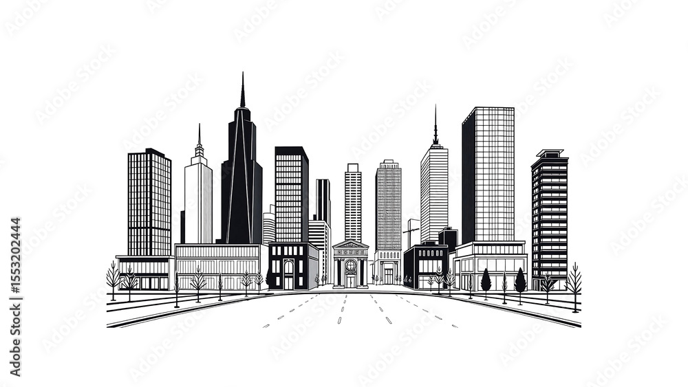 Fototapeta premium Modern City Skyline Architectural Illustration Vector Design