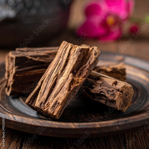 Close-up of Dried Aromatic Oud Pieces, Woody Fragrance Notes