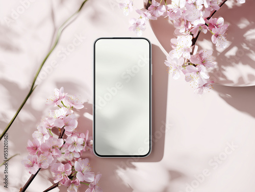 Wallpaper Mural Modern Smartphone Mockup with Cherry Blossoms and Minimalist Decor Torontodigital.ca