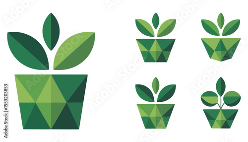 A vibrant set of potted green plants with lush leaves, illustrating nature's eco-friendly design elements