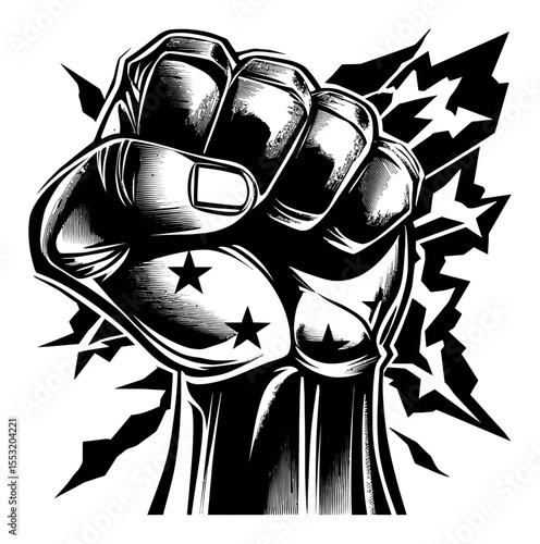Powerful Engraving of a Raised Fist Symbolizing Strength and Resistance