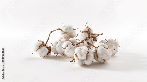 Fluffy cotton bolls stand isolated on a clean white background, presenting a pure and natural sight. This image is highly suitable for textile - related projects, like cotton product promotions, 