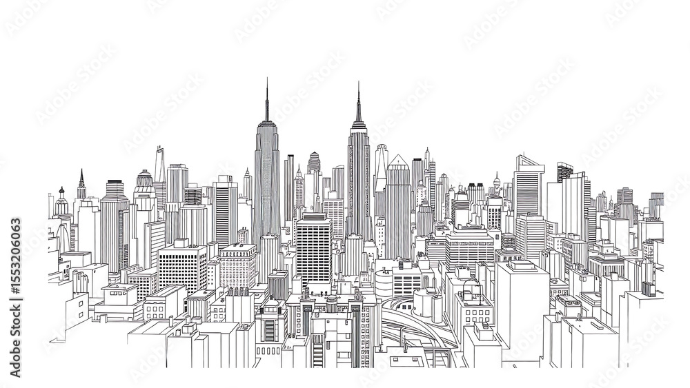 Naklejka premium Modern City Skyline Architectural Illustration A Vector Design