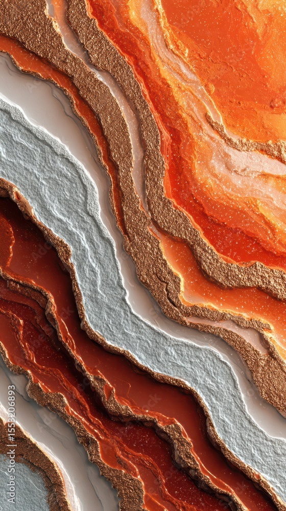 Obraz premium Layers of abstract texture with orange, white, and gold tones showcasing natural beauty in modern design