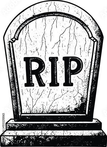 Vintage Style Tombstone with RIP Text Isolated on White Background