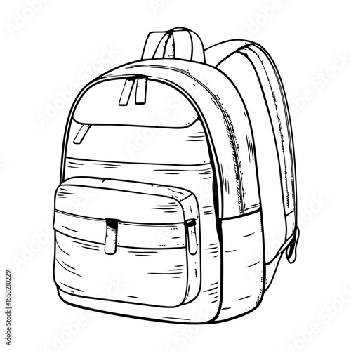 Backpack with pockets in sketch style black and white