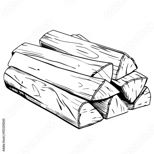 Stack of firewood logs in hand-drawn black and white