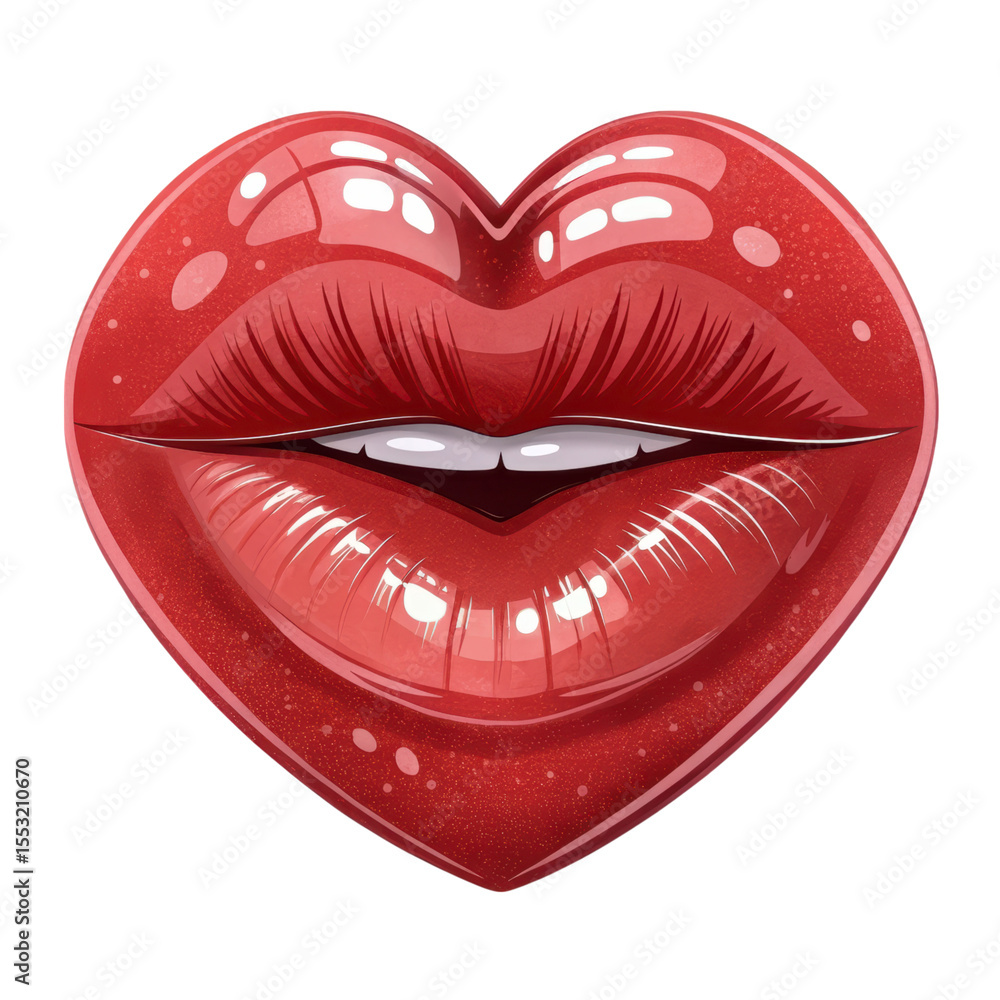 Obraz premium Heart shaped red lips graphic illustration on background for valentines day and romantic designs