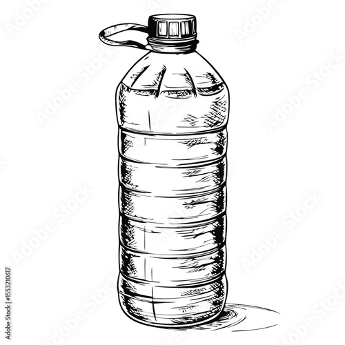 Plastic water bottle sketch in black and white