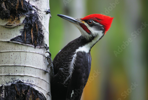 Photograph of a pileated woodpecker with a red crest on its head