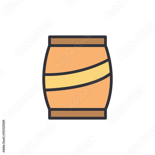 Stylized Cartoon Barrel With Decorative Yellow Stripes Isolated Object
