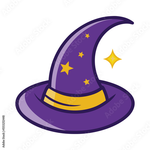 Witch Hat with Crescent Moon, Halloween Vector Clipart