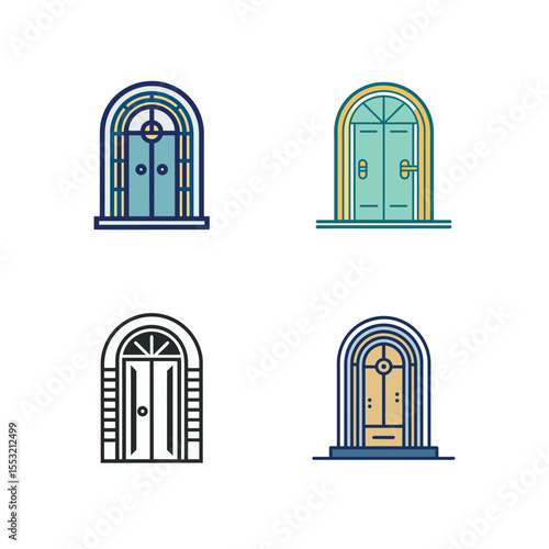 Simple, minimal double door set, icon, logo, vector design