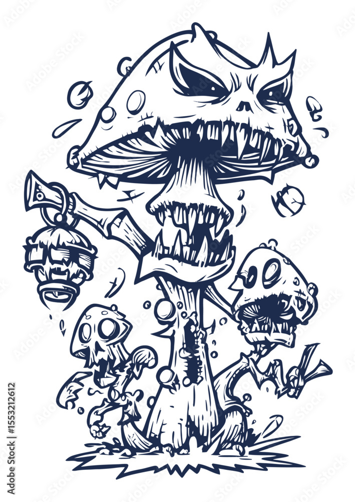 Obraz premium Hand-Drawn Illustration of a Unique and Sinister Mushroom Creature