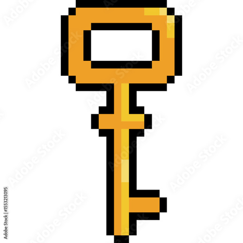 Golden ancient key pixel art. 8 bit golden key arcade game style