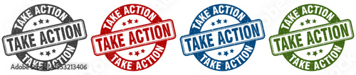 take action stamp. take action round stamp set isolated on white background