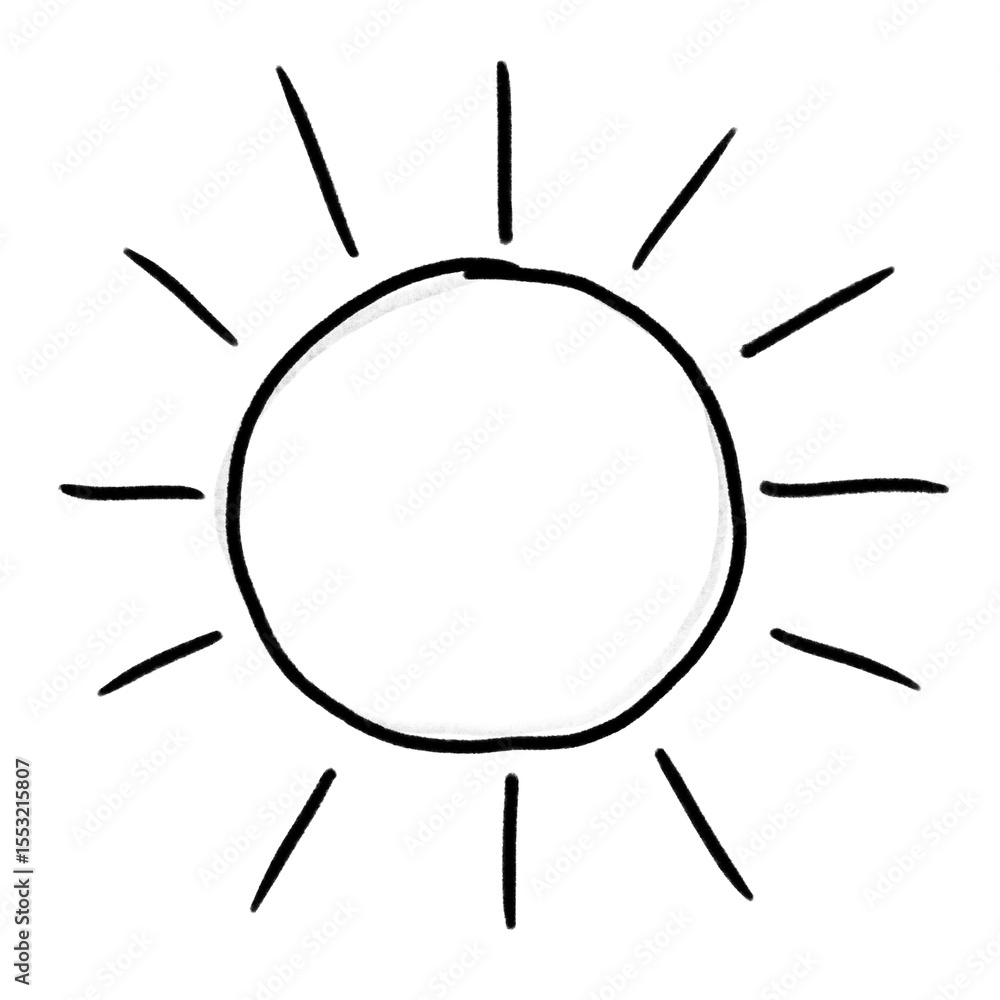 Obraz premium Sun, simple note sketch, hand drawn illustration, black pencil, transparent background, PNG