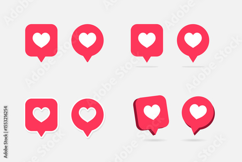 Notification heart icon set. Social network app icon. Heart sign icon. Love symbol. Vector illustration