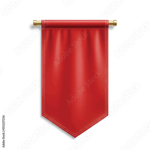 A vibrant, realistic illustration of a red pennant flag hanging.