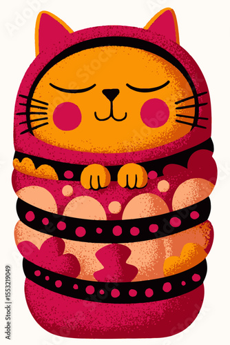 Cute Cartoon Cat Nesting Doll Illustration in Vibrant Colors and Shapes