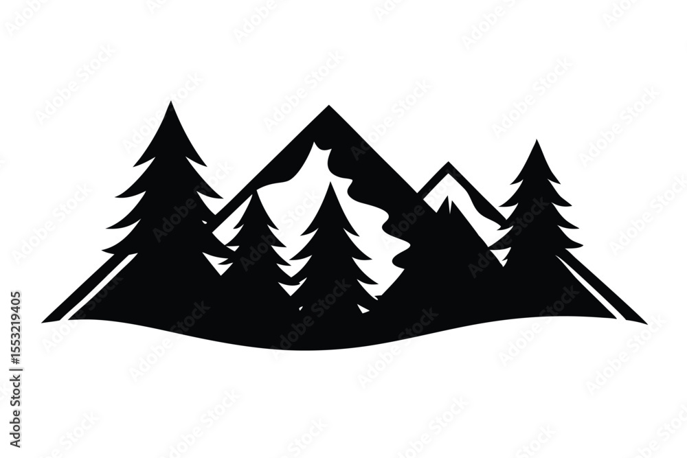 Obraz premium black silhouette of mountains and fir trees