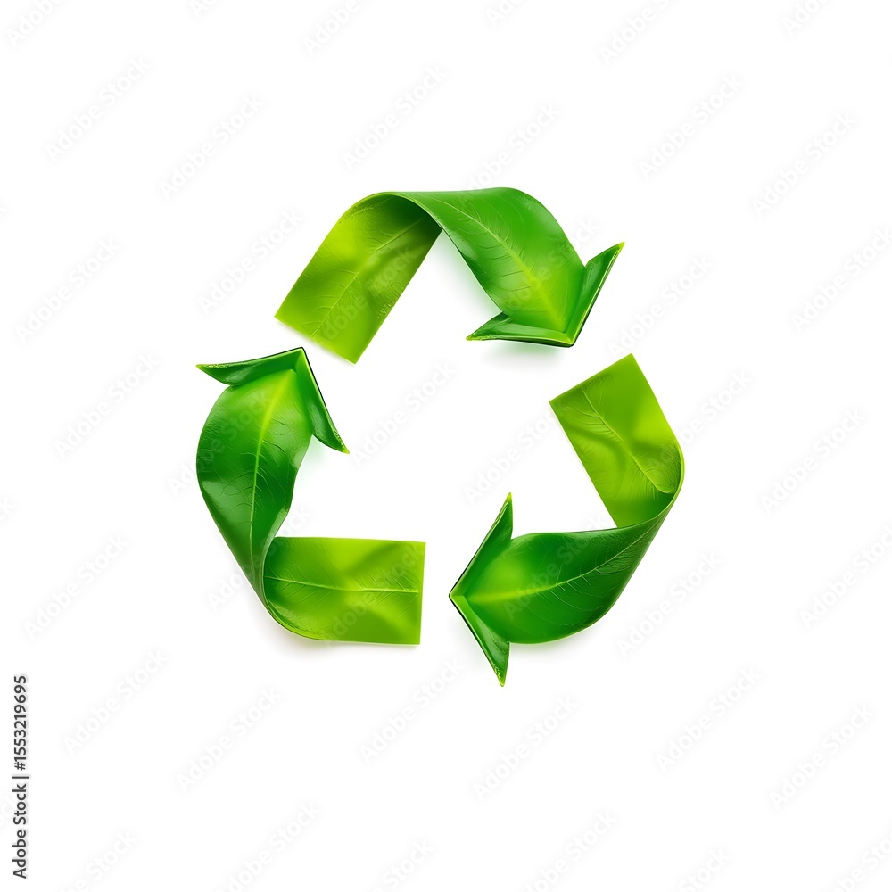 Obraz premium Recycling Leaves Icon on Light Background – Eco-Friendly Concept of Sustainable Production, Eco Plastic, and Green Fuel (AI Generated)