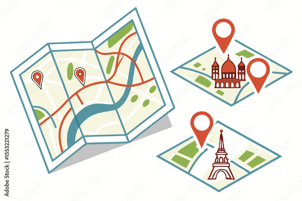 Fototapeta premium Modern Vector Map with Destination Location Points