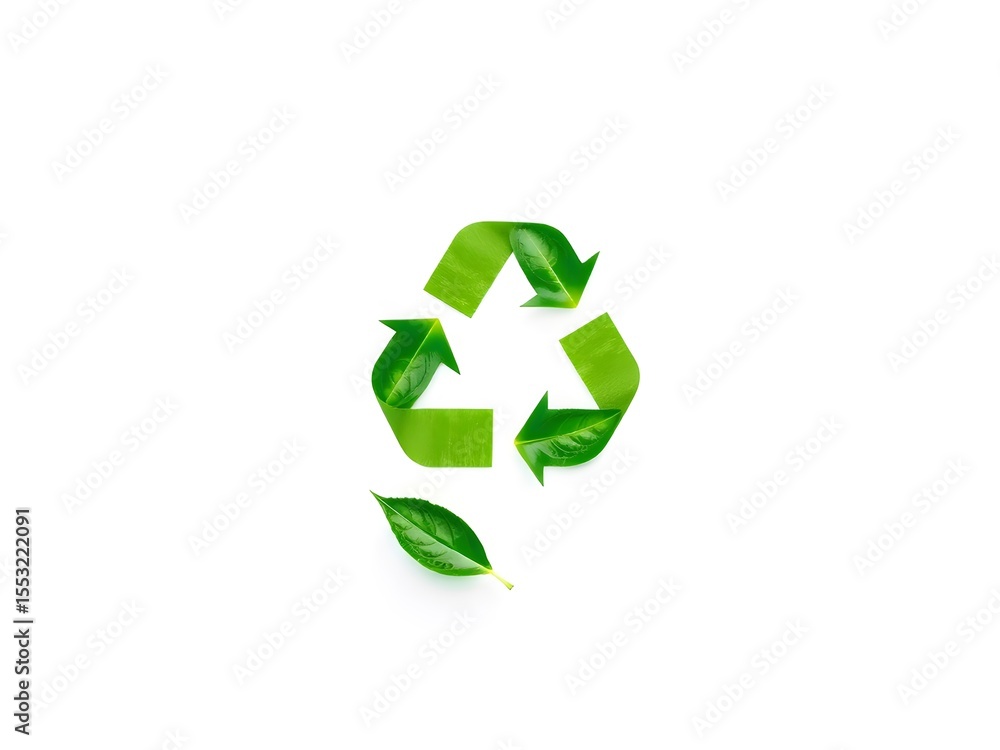 Obraz premium Recycling Leaves Icon on Light Background – Eco-Friendly Concept of Sustainable Production, Eco Plastic, and Green Fuel (AI Generated)