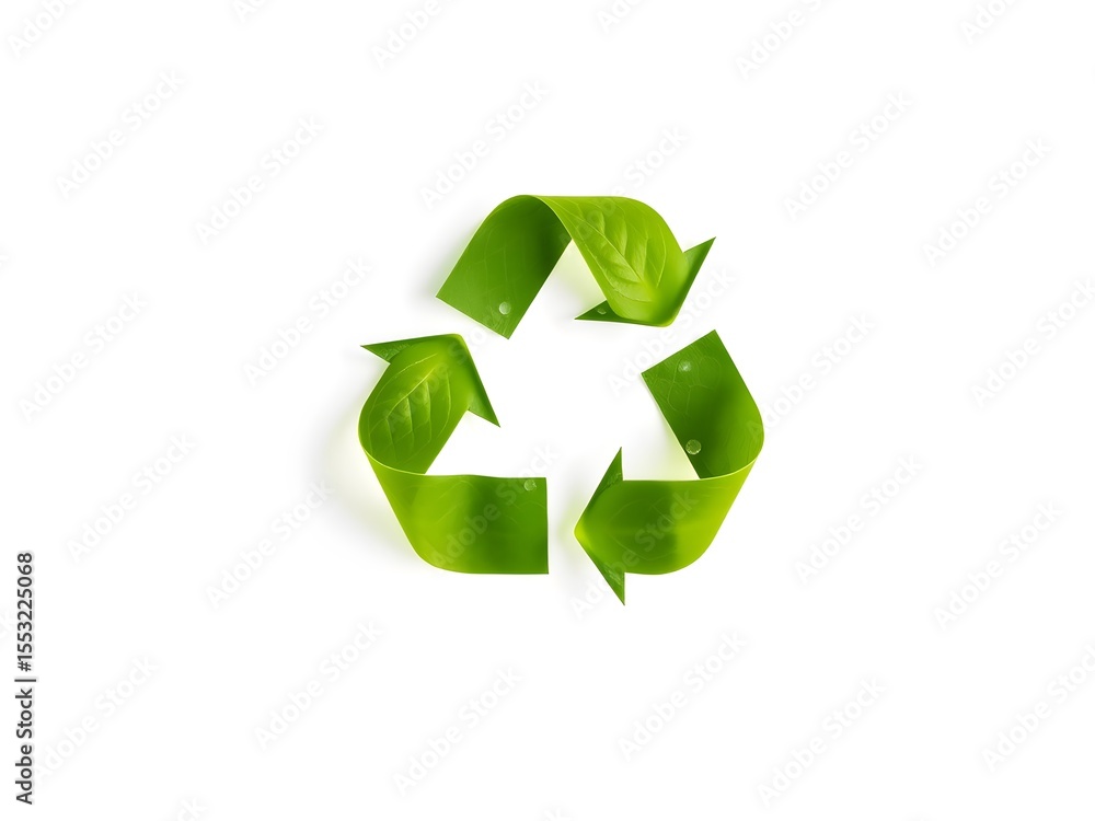 Obraz premium Recycling Leaves Icon on Light Background – Eco-Friendly Concept of Sustainable Production, Eco Plastic, and Green Fuel (AI Generated)