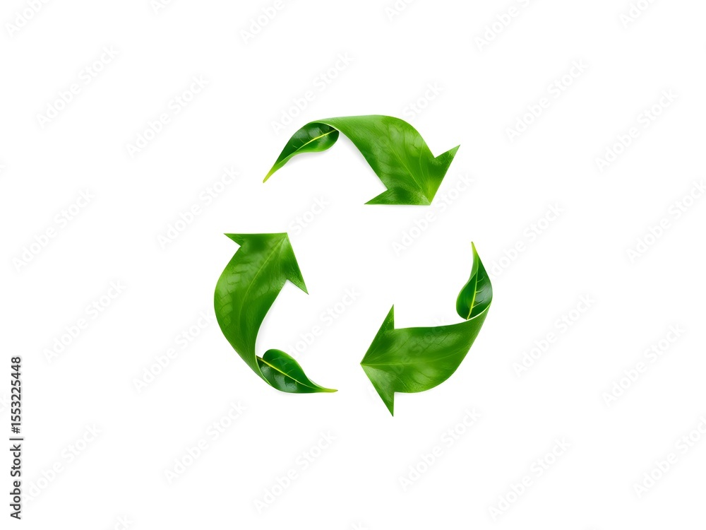 Obraz premium Recycling Leaves Icon on Light Background – Eco-Friendly Concept of Sustainable Production, Eco Plastic, and Green Fuel (AI Generated)