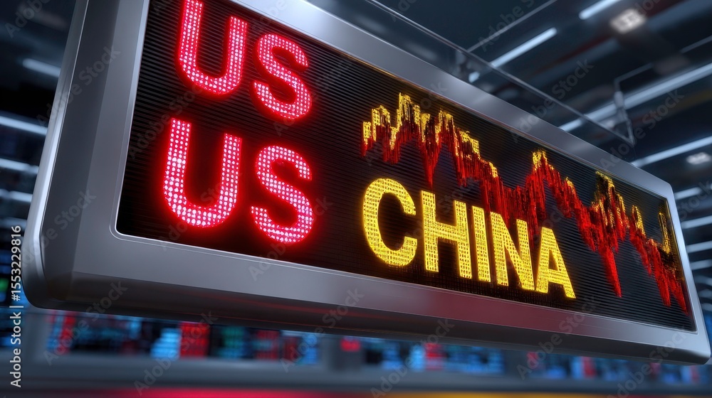 Obraz premium US China Trade War Stock Market Crash. Financial Crisis and Economic Downturn.
