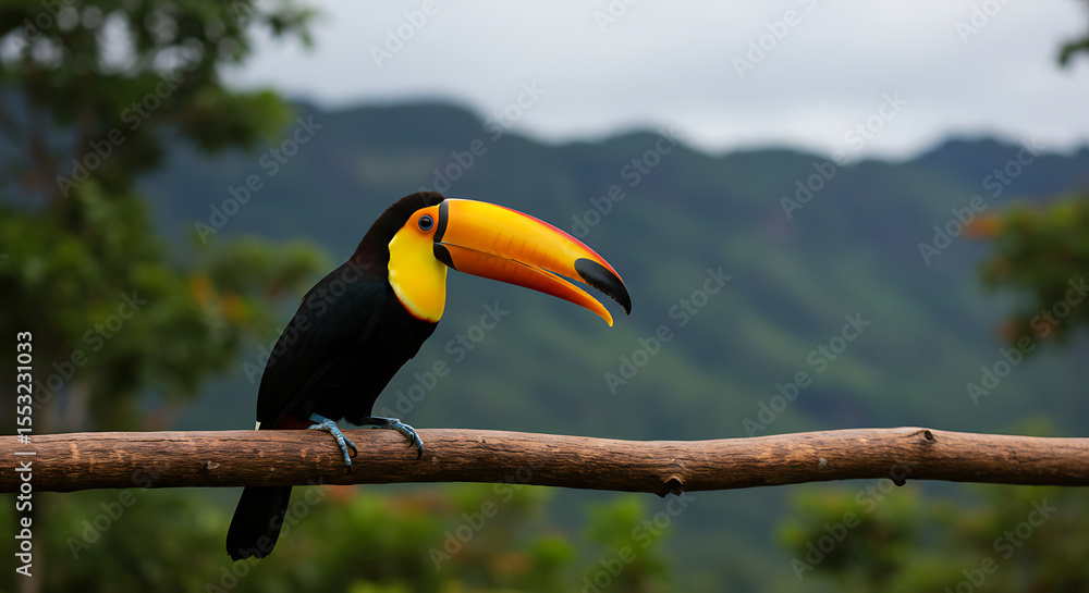 Obraz premium Toucan Bird Perched Branch Wild Nature Brazil Rainforest