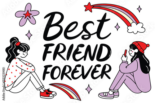 Best friends forever handwritten phrase with colorful accents and modern typography