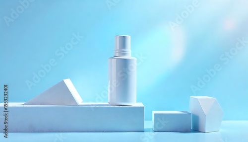 White Cosmetic Bottle on Abstract Colorful Foam