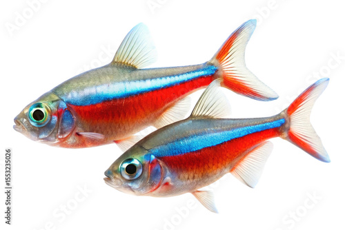 two Neon Tetra fish on a white background
