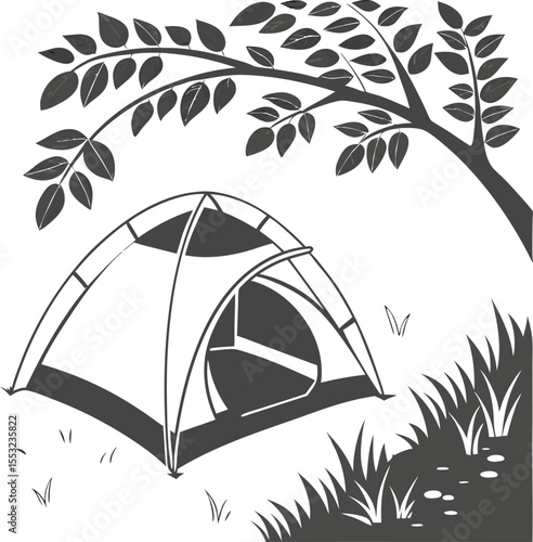 Adventure awaits with a tent nestled in the summer forest, perfect for a nature camping holiday