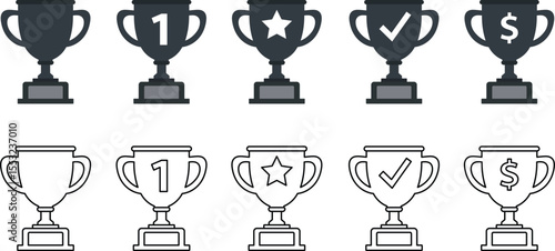 Awards and trophies vector illustrations featuring winning designs with success symbols