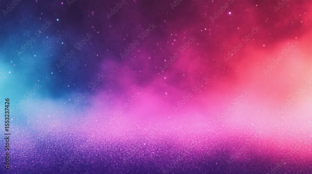 Obraz premium Colorful cosmic background with a gradient of blue, purple, pink, and orange hues filled with sparkling stars and nebula-like mist, evoking a sense of wonder and vastness