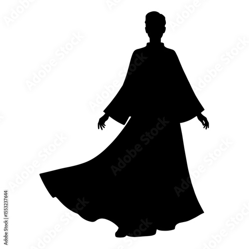 Silhouette of woman in cape coat with flared hem, elegant fashion statement