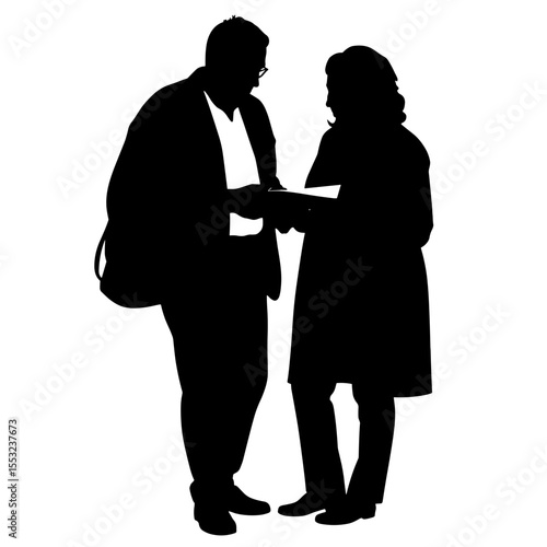Silhouette of elderly couple reviewing documents, home budgeting retirement planning