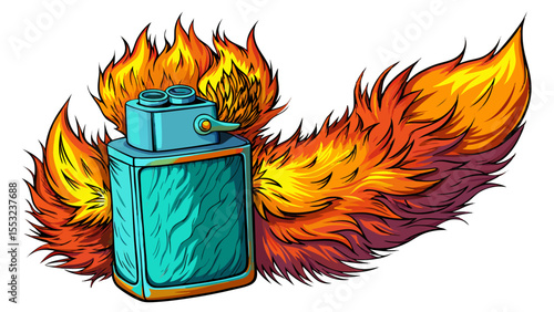 a lighter with fur, got fire, bright color White background