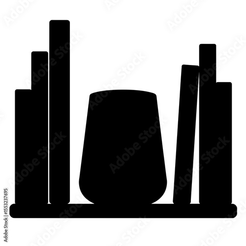 Silhouette of smart speaker on bookshelf with books, ambient technology integration